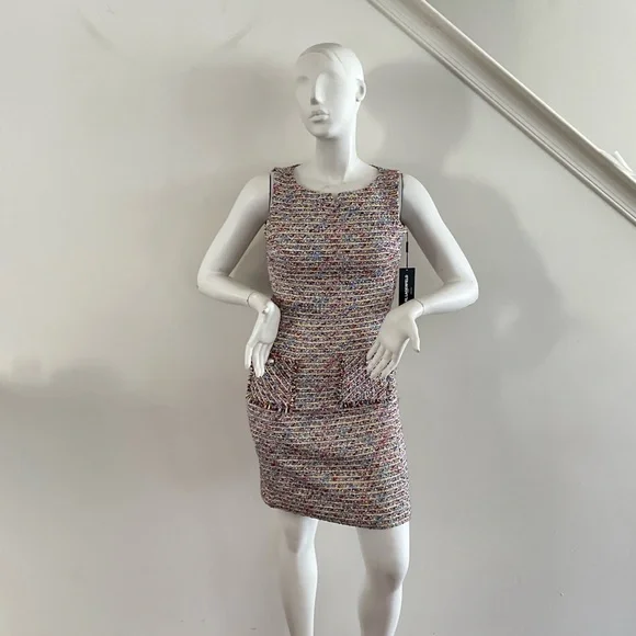 Karl Lagerfeld Paris Tweed Sleeveless Dress Fringe 6 - Picture 10 of 12